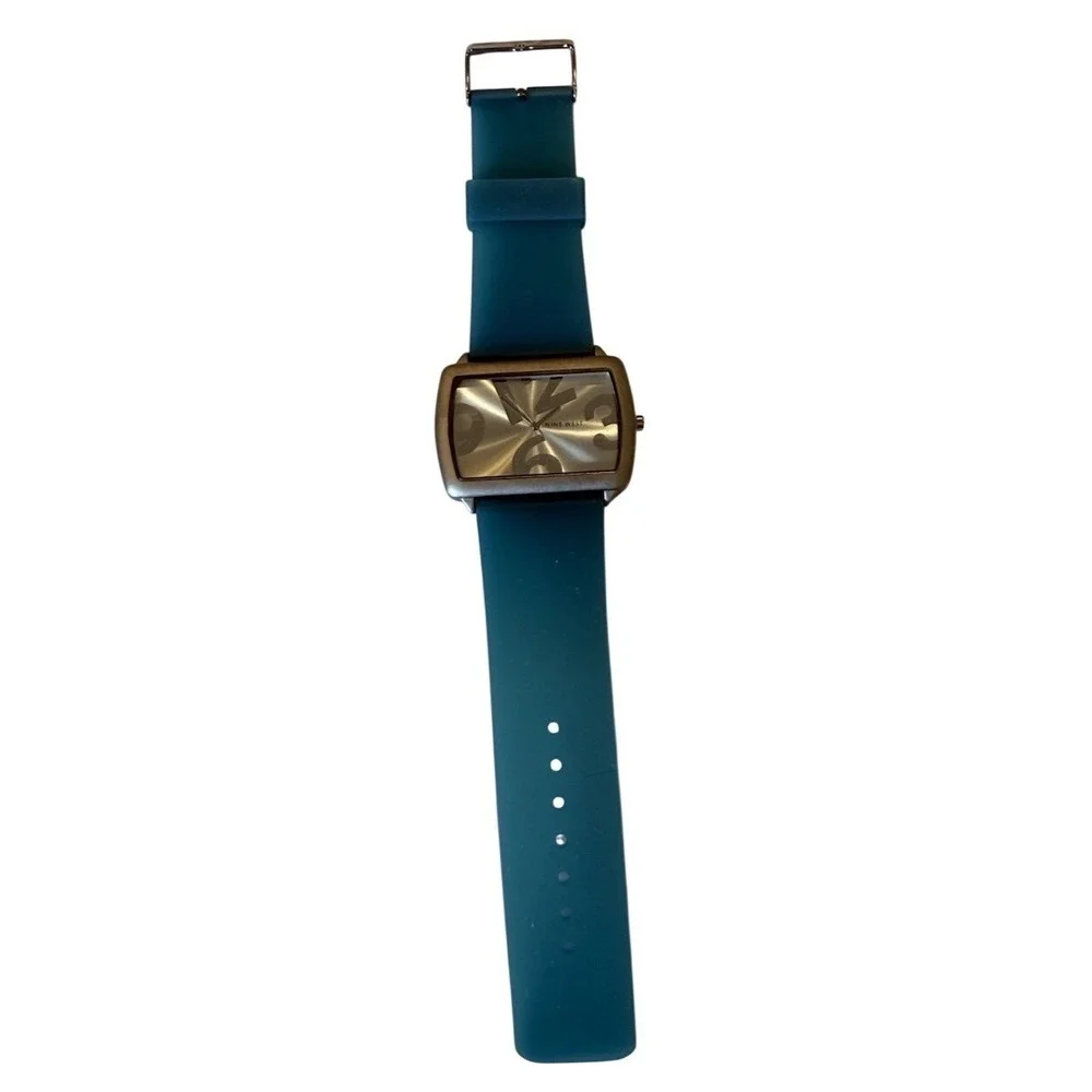 Nine West Watch Womens OS Blue Silver Rectangular Dial Silicone Band Bold Modern